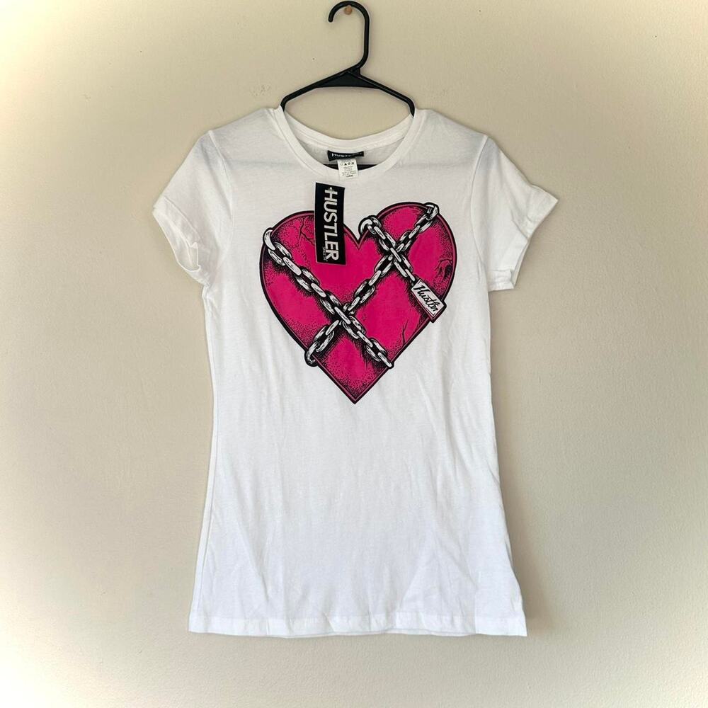 Vintage Y2K 2000s Huster Chain Heart Top Size Large Grunge Skater Mcbling